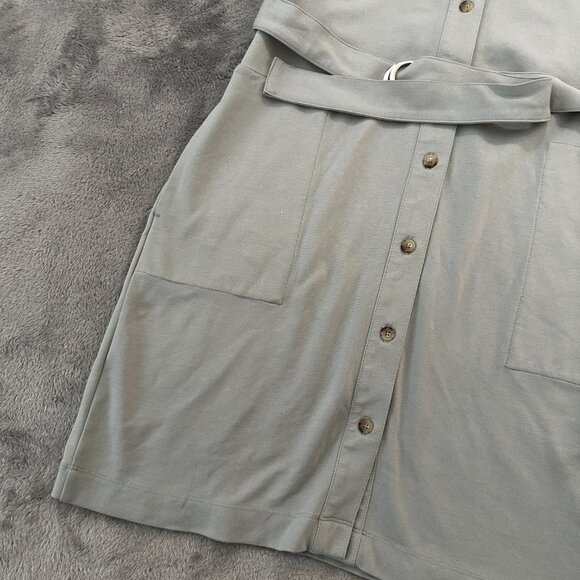 Club Monaco Sage Green Ponte Knit Belted Shirt Dress LARGE Short Sleeve - Picture 2 of 7